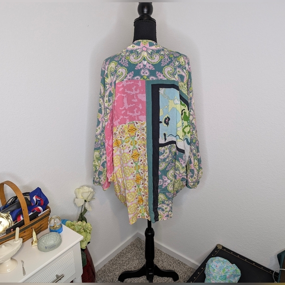 Anthropologie Kimono Cardigan in Green Paisley Floral Mix Print - Picture 5 of 6